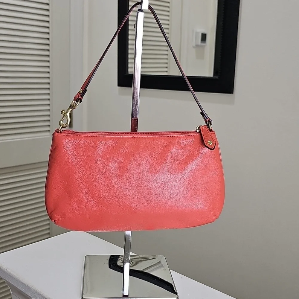 Coach Orange Smooth Leather Pleated Mini Bag/Convertible Wristlet EUC - Picture 10 of 16
